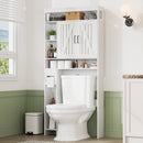 Vividwood Over The Toilet Storage Cabinet, Farmhouse Storage Cabinet Over Toilet with 2 Barn Door & Toilet Paper Holder Stand, Freestanding Space-Saving Toilet Storage Rack for Bathroom Laundry, White