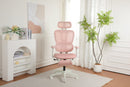 Ergonomic Office Chair with Footrest, High-back Computer Chair with Dynamic Lumbar Support, 2D Headrest & 4D Armrests, Sponge Cushion & Mesh Back, Home Office Chair for Adults, Pink.