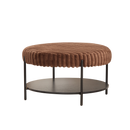 Upholstered Round Ottoman Coffee Table Foot Rest with Black Metal Legs, Brown Faux Fur, 30.9'