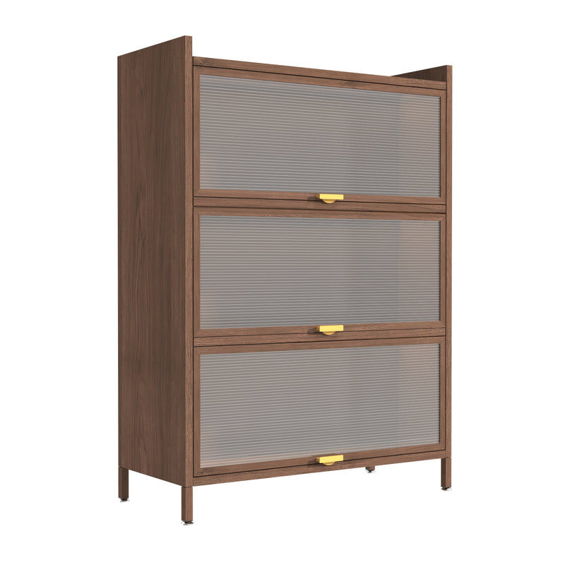 44'' Tall Metal 3 Flip Doors Cabinet, with Ample Storage Space for Bedroom, Office, Living Room, Hallway, Entryway (Walnut)