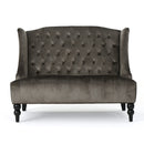 Nurturing Upholstered Loveseat with Wing Back and Diamond Tufting, Grey