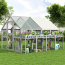 Large Outdoor Cat House with Planter Stand, Wooden Cat Enclosure with Resting Boxes for Multiple Kittens, Hanging Bridge, Platforms,Walk-In Catio Cage  with Waterproof Proof Cover, Grey