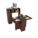 Multifunctional Folding Dining Table with Wall-Mounted Sideboard & Storage in Walnut MDF