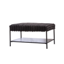 Charcoal Upholstered Ottoman Coffee Table Foot Rest with Black Metal Legs and Wooden Storage Shelf, 30.7' Wide
