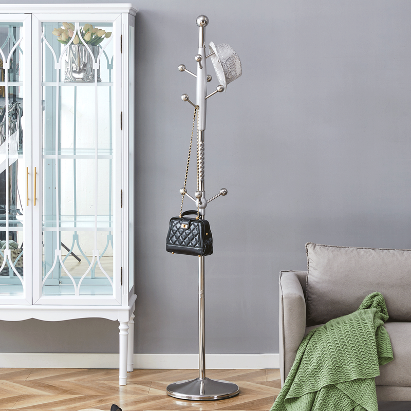 Main Stainless Steel Spray Painted Hanger, Modern Silver Stainless Steel Coat Rack, Solid Wood Reinforcement At The Bracket, 72 Inch Raised Design With Detachable Bracket (Gold Optional)W1151P276821