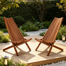 2‑Pack Folding Acacia Wood Outdoor Lounge Chairs, Teak Oil Finish Portable Solid Wood Patio Relax Chairs for Garden, Backyard, Camping & Balcony