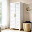 71' Tall Metal Storage Closet with Louvered Doors, White Metal Wardrobe Closet with 2 Doors,White Freestanding Wardrobe Cabinet for Bedroom, Garage, Living Room
