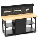 Heavy Duty 60 Inch Workbench with Storage Cabinet and Pegboard, Wooden Top, MDF and Metal Construction, 2000 lbs Capacity, Black Finish