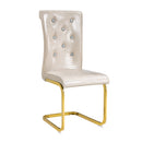 Set of 4 Retro Alligator Skin Upholstered Dining Chairs with Crystal Buckle Design, Gold Plated Metal Legs, Beige Faux Leather, 16.4 x 22.4 x 39.6 inches