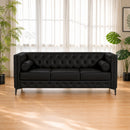 78.5' Black Faux Leather Sofa Couch for Living Room, Mid Century Modern 3 Seater Sofa with Button Tufted Backrest, Black Metal Legs and 2 Bolster Pillows, Deep Seat Couch for Apartment Office