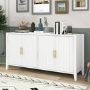 U_Style 63.1''Modern 4-Vertical Wavy Slatted Doors Sideboard,Storage Cabinet With Elegant Design, Solid Wood Legs with Painted,Metal Handles,for Dining Room,Living Room, Kitchen, or Entryway(White)