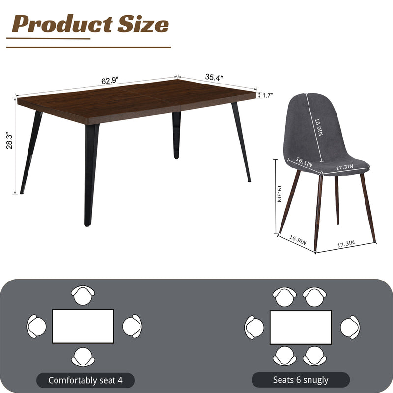 Modern 5-Piece Dining Set with Grey Upholstered Chairs