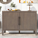U_STYLE 47.25-Inch Farmhouse Sideboard with Pine Veneer and 2 Doors, Retro Buffet with Adjustable Feet, Minimalist Wooden Storage Cabinet with Metal Handles for Living Room, Kitchen