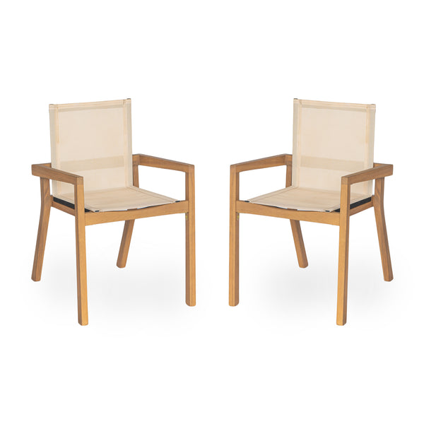 BELFAST Dining Chair Set of 2 with Teak Frame and Beige Textile for Outdoor Use