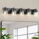 5-Light Bathroom Vanity Light Bathroom Light Fixtures Over Mirror, 31' Black Vanity Lights with Glass Shade, Modern Wall Sconce for Cabinet Porch Bedroom, Hallway(bulbs not included)