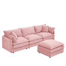 Contemporary Modular Sectional Sofa Set with Movable Ottoman, Pink Chenille, 102 Inch L-Shaped