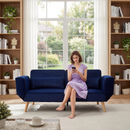 72.8' Convertible Futon Sofa Bed, Adjustable Recliner Sleeper Couch, Compact Blue Sofa for Small Space Living Room Bedroom