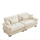 Modern Velvet Two-seater Sofa with Bolstered Armrests and Pillows in Cream