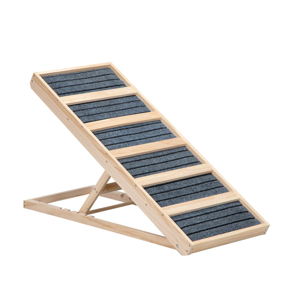39' Long Wooden Pet Ramp, Folding Dog Cat Ramp with Height Adjustment From 16.3' to 24' and Non-Slip Mat for Bed Couch