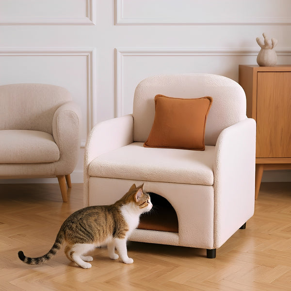 Furniture Style 2 in 1 Pet Friendly  Fluffy Fabric Sherpa Upholstered Leisure Armchair with Lumbar Pillow for Living Room Bedroom Home and Office, Cream White