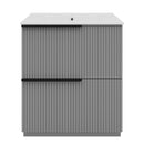 Gray Freestanding Bathroom Vanity with Ceramic Sink, 30' Full-Extension Drawers, Fluted Design, Soft Close Slides, MDF Construction