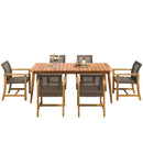 7-Piece Patio Dining Set, 72' Slatted Table & 6 Acacia Wood & PE Rattan Chairs for Patio Garden