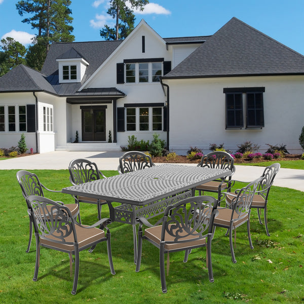 9-Piece Set Of Cast Aluminum Patio Furniture With Brown Cushions(same as W1710S00610)