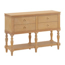 42' Vintage Farmhouse Console Table with 4 Soft-Close Drawers, Natural Pine Veneer, Solid Wood Frame, Thick Bottom Shelf, Entryway Sofa Table for Living Room, Hallway and Bedroom