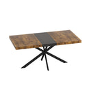 Retro Rectangular Stretch Dining Table with Antique Wood Top and Black Iron Base, Brown+Black, MDF+Metal, 55.11'-70.86'L