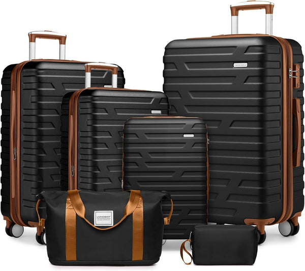 Luggage Sets 6 Piece with Duffel Bags, Hardside Expandable Suitcases with Spinner Wheels TSA Lock, Black