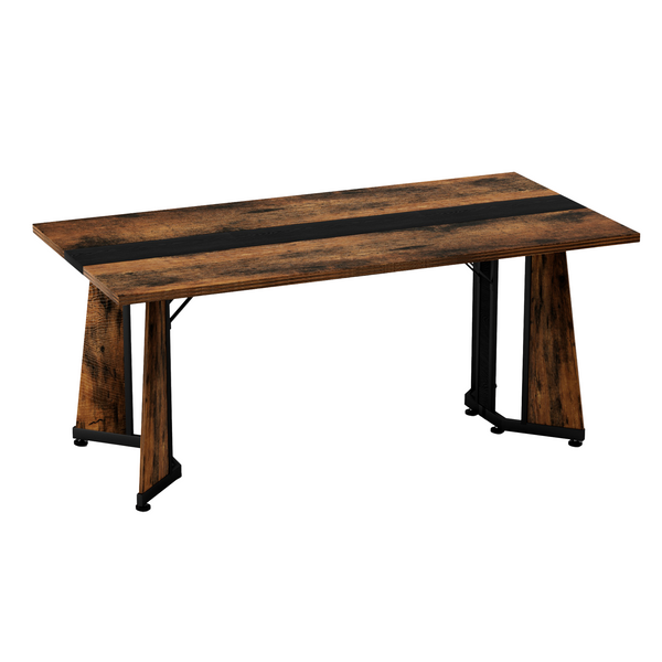 Rustic Brown Rectangular Large Dining Table, Waterproof Desk for 8 People, MDF & Steel with Adjustable Legs, 70.9''W x 35.4''D x 30.3''H