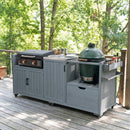 K&K 80.5' Outdoor Kitchen Island for Big Green Egg& Blackstone Griddle, Solid Wood Grill Cart Table with Stainless Steel Top, Drawer for Large Big Green Egg and 21'/28' Blackstone Griddle, Grey Blue