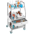 Lab Serving Cart, 3 Layers Stainless Steel Utility Rolling Cart, Medical Cart with A Drawer, Dental Utility Cart with Lockable Wheels, for Laboratory, Hospital, Dental Use