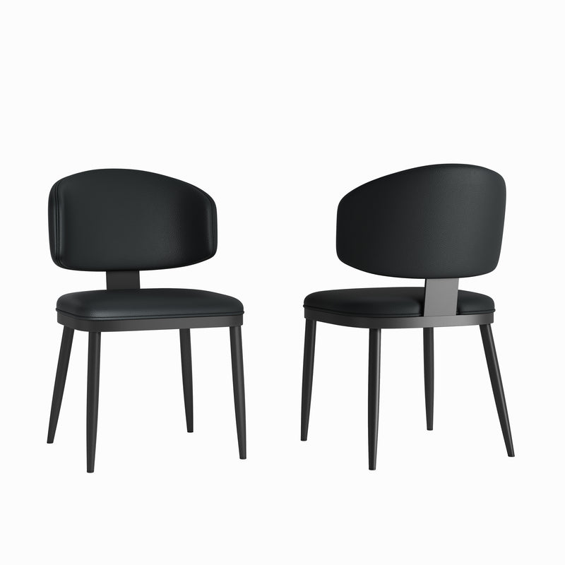 Modern Design Dining Chairs Set of 2 with PU Leather and Metal - Black