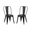 Set of 2 Matte Black Industrial Metal Dining Chairs 18 Inch Seat Height Stackable, Indoor Outdoor, Lightweight Easy-Clean Surface, Easy Assembly, Durable Modern Design, For Kitchen Restaurant