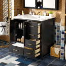 30'' Bathroom Vanity with Ceramic Sink Combo, Solid Wood Frame Bathroom Storage Cabinet, Freestanding Vanity Set with 4 Drawers& Soft Closing Doors, Black