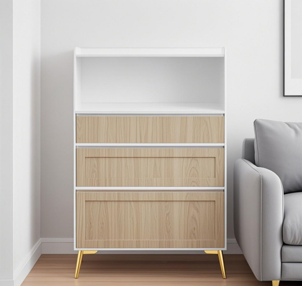 Modern Design Three Drawer Storage Cabinet,Bedroom Clothes Storage Can Be Used in Dining Room, Kitchen, Bedroom. White Solid Wood Frame