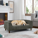 Pet sofa with backrest and armrests, modern rectangular pet sofa suitable for small and medium dogs, soft cushion comfortable dog sofa,--Dark grey