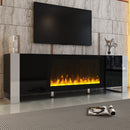 ON-TREND Modern TV Stand with 34.2' Non-heating Electric Fireplace, High Gloss Entertainment Center with 2 Cabinets, Media Console for TVs up to 78', Black