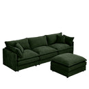 Modular Sectional Sofa 3-Seater L Shaped Couch Set with Movable Ottoman in Green Chenille