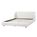 Modern White Bouclé Queen Upholstered Bed Frame with Wide Wingback Headboard, Low Profile Wooden Leg Design, Sturdy Slats, No Box Spring Required, Easy Assembly