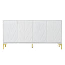 Creative Carved 4-Door Sideboard with Handleless Press-to-Open Design in White MDF and Solid Wood