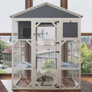 Gray Wooden Catio Outdoor Cat house Enclosure with Waterproof Top, 3 Platforms & 2 Napping House Small Pet Animal Cage