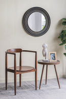 D29.5' Round Black And Gold Wooden Accent Mirror With Woven Texture