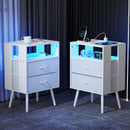 2 Pack Modern Nightstand with Charging Station, Bedside Tables with LED Light and Fabric Drawers