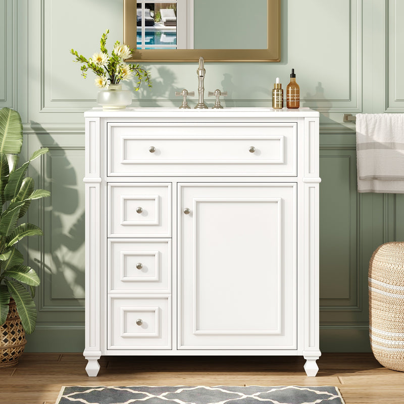 Bathroom Vanity Cabinet with Ceramic Sink Basin, 30 Inch, Storage Cabinet with Soft Close Doors and Door Organizer