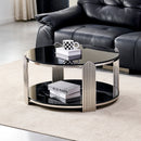 35.00 Inch Modern Coffee Table, Double-Layer Tempered Black Glass & Silver Stainless Steel Frame Living Room Table, Round Table,Easy Assembly.