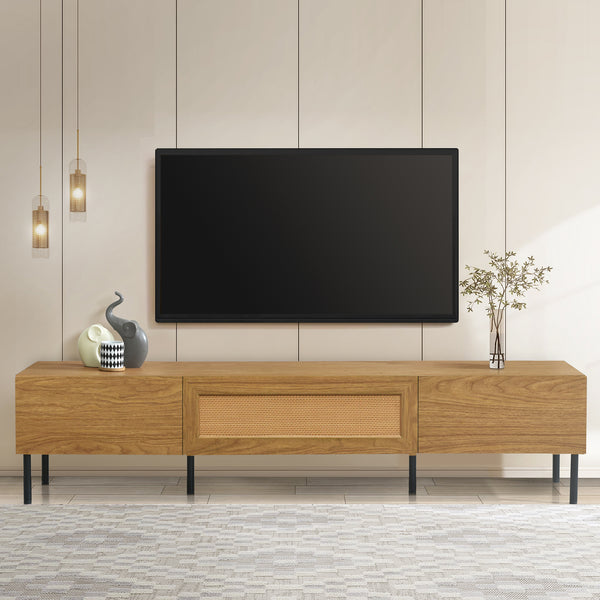 Boho TV Stand for TVs up to 80'' , Modern Farmhouse Media Console, Entertainment Center with Metal Legs, TV Cabinet for Living Room, Home Theatre