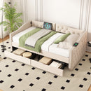 Upholstered Daybed with Storage Drawers, Wood Daybed Twin Size, with USB ports & 2 storage drawers, No Box Spring Needed, BEIGE