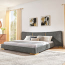 King Size Extra Large Platform Bed, Soft Chenille Fabric Frame, Curved Headboard, Reinforced Electroplated Metal Legs, Flexible DIY Side Space Design-Dark Gray